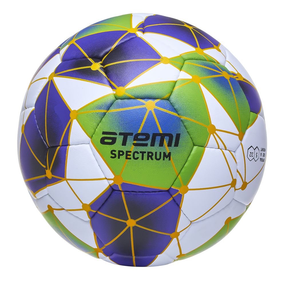 Мяч футбольный Atemi SPECTRUM, микрофибра, бел/син/зел, р.5, р/ш, окруж 68-70
