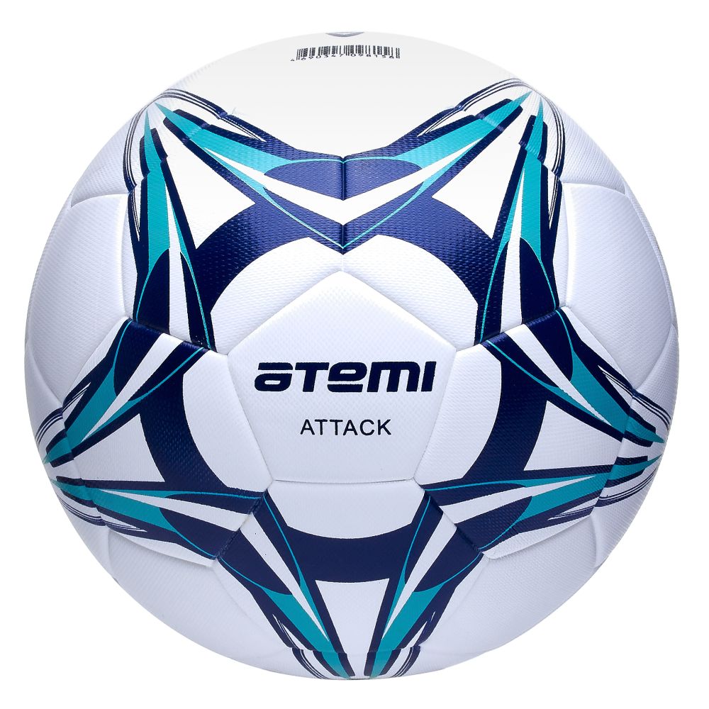 Мяч футбольный Atemi ATTACK PU+EVA, бел/син/гол., р.5, Thermo mould (б/швов), окруж 68-71