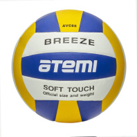 Мяч волейбольный Atemi BREEZE, синтетическая кожа Microfiber,син.-жёлт.-бел,18 п,клееный,окруж 65-67